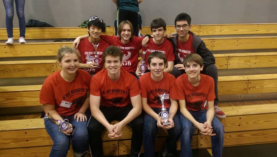 A picture with our alliance partners, team #8375 Vulcan Robotics.